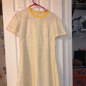 Crew neck yellow plaid shift dress